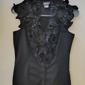 Dots Women's Black Ruffle Button Sleeveless Blouse S